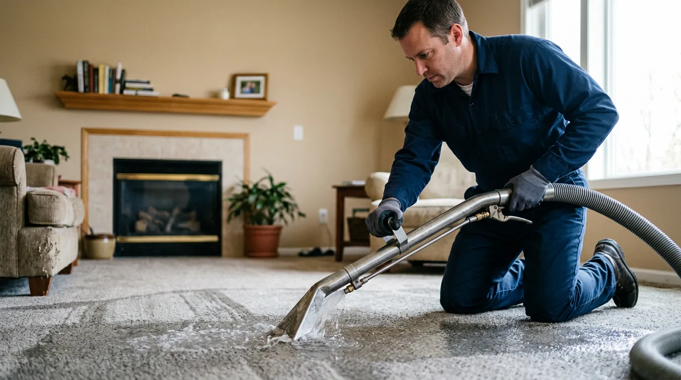 Water damage restoration technician working near Davis Junction, IL